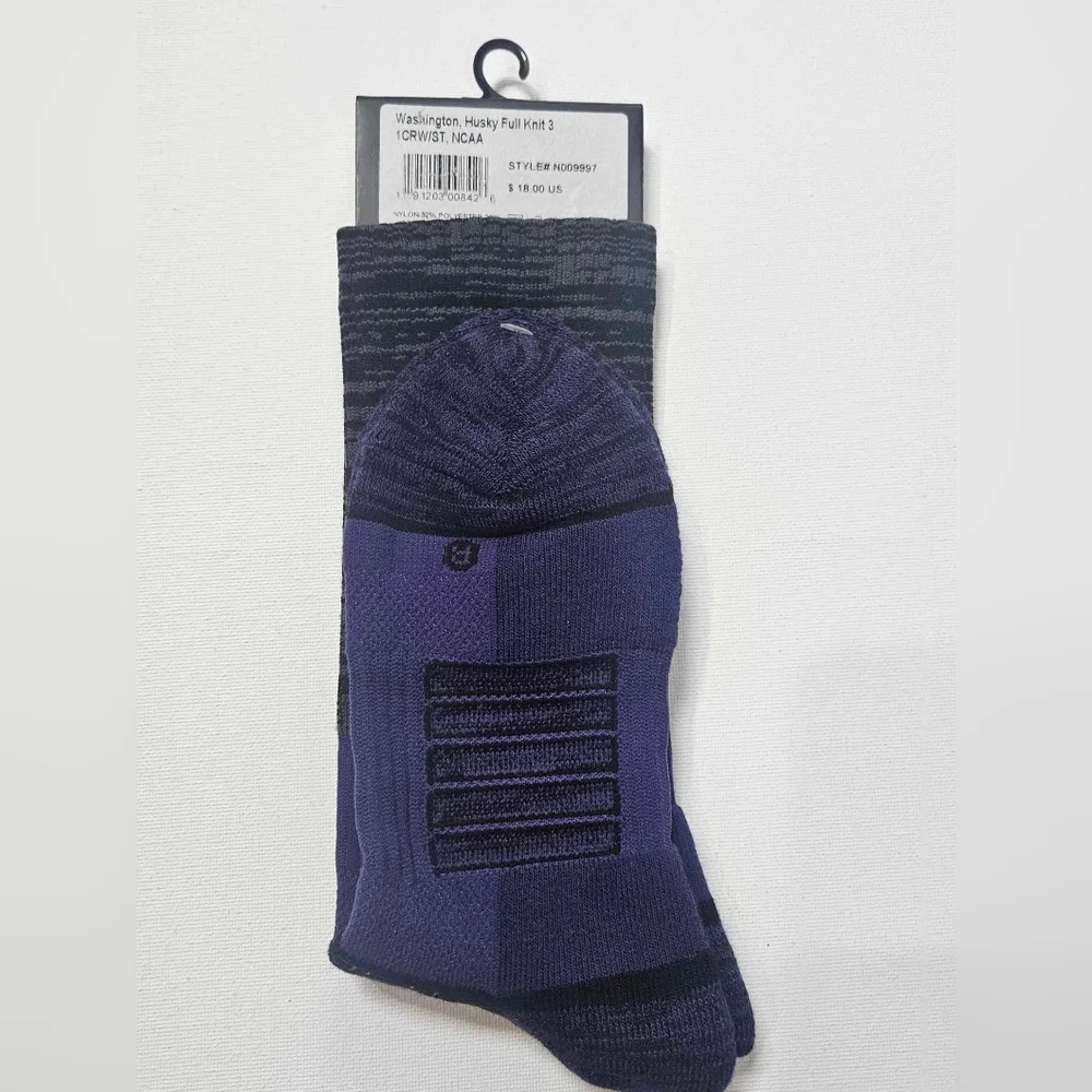 Washington Huskies Mens Socks Crew Black Purple Full Knit NCAA Fan Sport‎